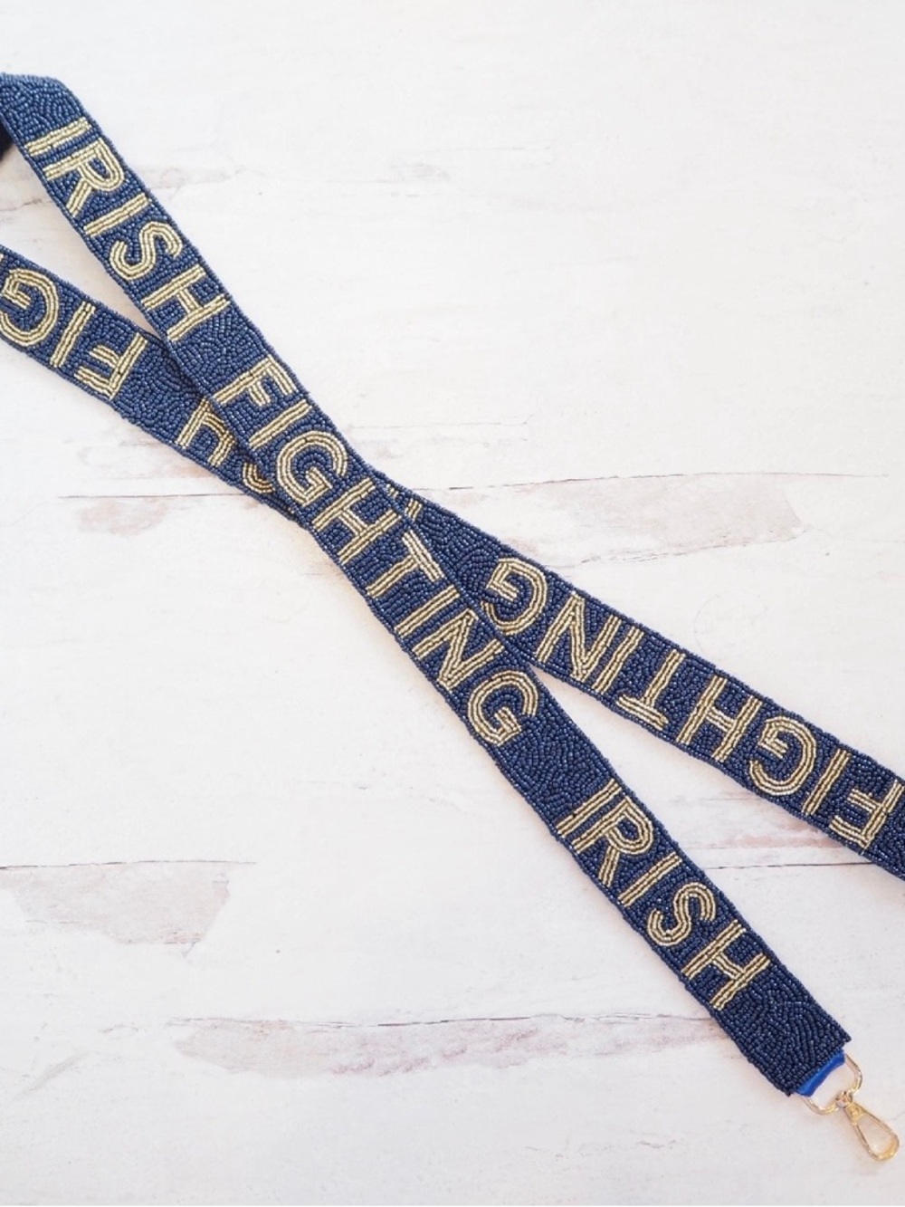 Navy Beaded Strap with 'IRISH FIGHTING' Gold Lettering
